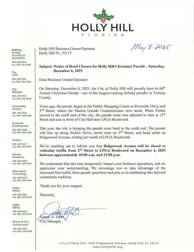 CM letter for parade route