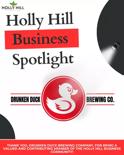 Holly Hill Business Spotlight on Drunken Duck Brewing Company graphic