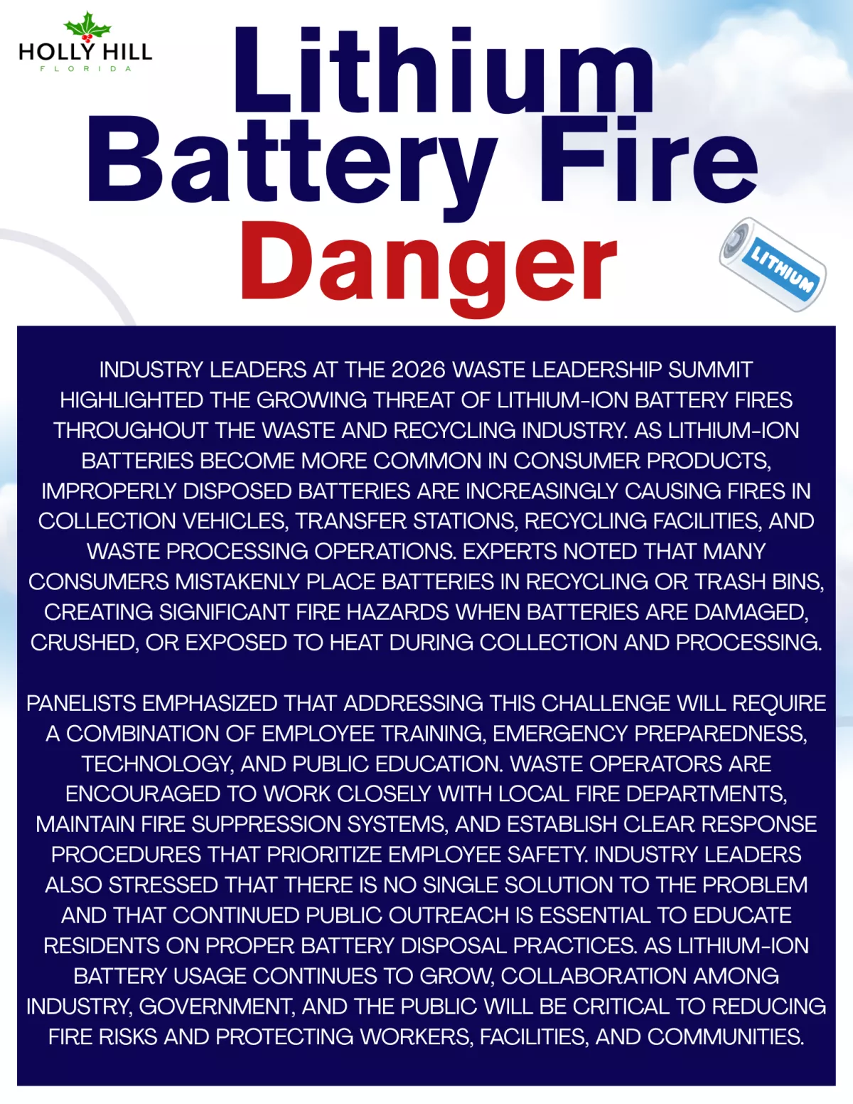 Lithium Battery Fire Danger flyer